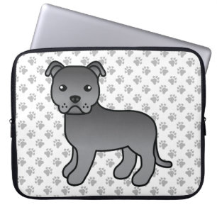 Blå engelsk Staffie Söt tecknad hund & tassar Laptop Fodral