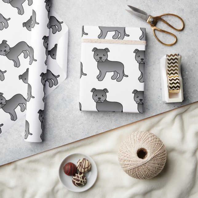 Blå engelsk Staffie Söt Tecknad Hundmönster Presentpapper (Hantverk)