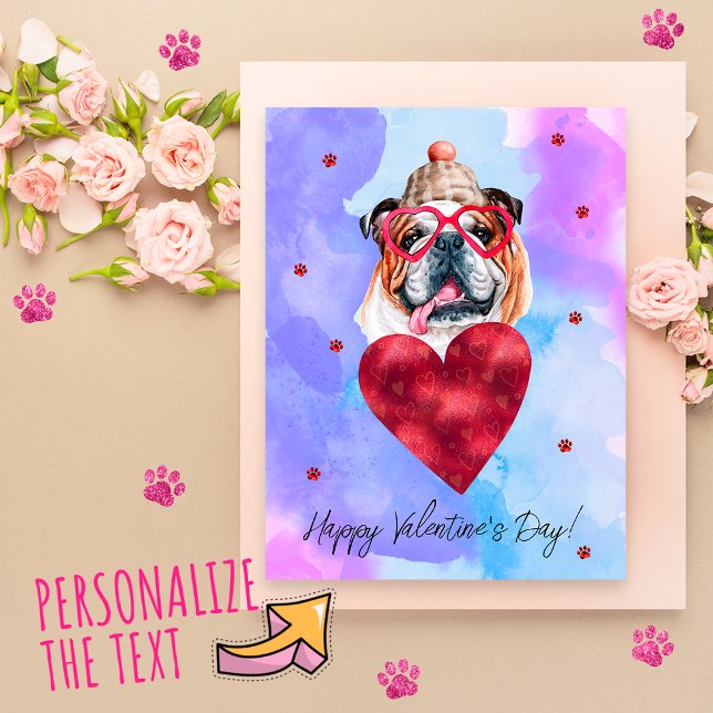 Blå engelska Bulldog Valentines Day Gift Hund Helg Vykort (Skapare uppladdad)