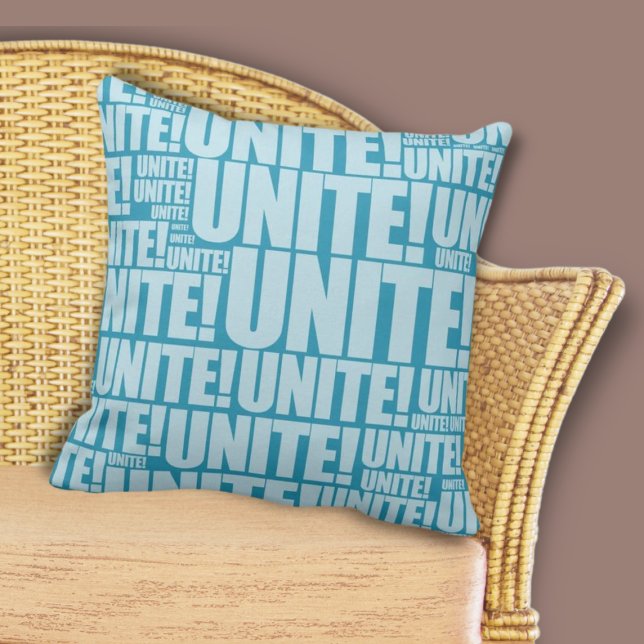 Blå ENHET! Typografi Upprepa Mönster Kudde (Blue UNITE! Typography Repeat Pattern Throw Pillow, Home & Living)