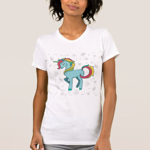 Blå Enhörning med Klotter T Shirt