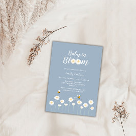 Blå, enkel Boho-Daisy, Blommigt Baby i blobdusch Inbjudningar