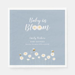 Blå, enkel Boho-Daisy, Blommigt Baby i blobdusch Pappersservett