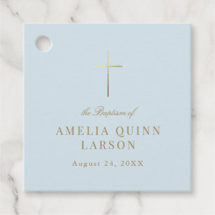 Blå enkel Elegant Guld Kor-baptism Christening Gåvor Etiketter