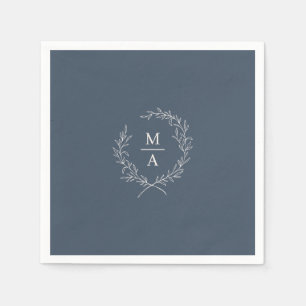 Blå, enkel Elegant Laurel-andedräkt, Monogram Pappersservett