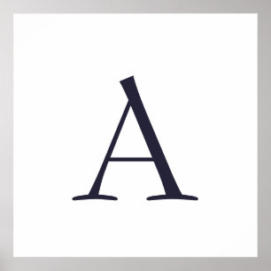Blå Enkel Elegant Modern Monogram Initial Poster