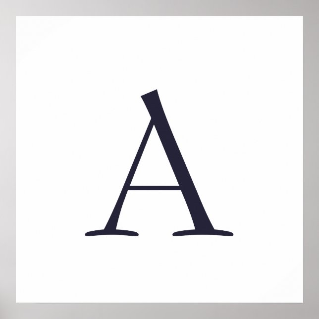 Blå Enkel Elegant Modern Monogram Initial Poster (Framsidan)