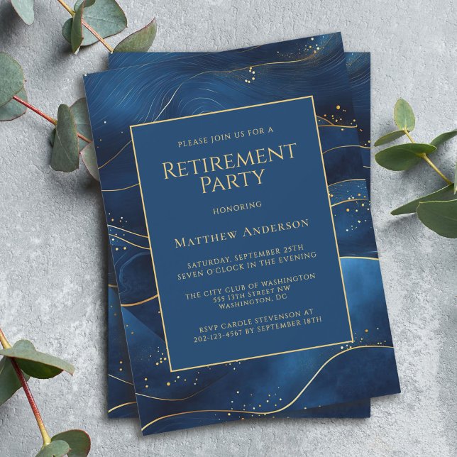 Blå enkel Elegant Pension Party Inbjudningar (Available in both printed and instant download digital formats.)