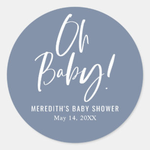 Blå Enkel Kalligrafi Könsneutrala Baby Shower Runt Klistermärke