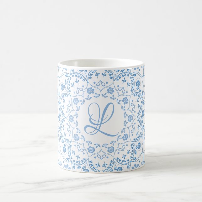 Blå Enkel Mandala Cirkel Minimalistisk Kaffemugg (Center)