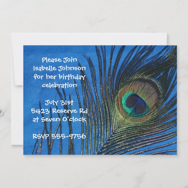 Blå enkel pacock Fjäderfödelsedag Inbjudningar (Framsida)