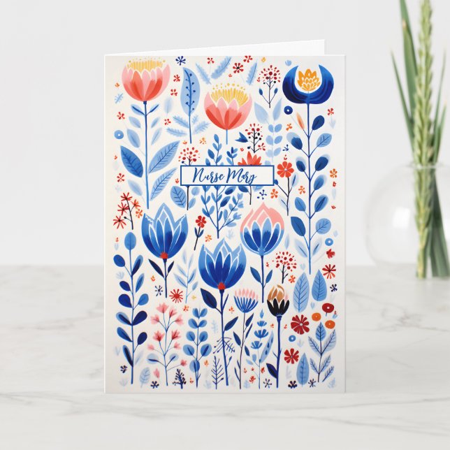 Blå estetisk vild blomster vattenfärg vikt kort (Framsida)