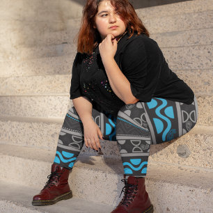 Blå etnisk aztec leggings