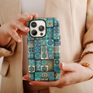 Blå etniskt blommönster Mandala iPhone 14 Case-M