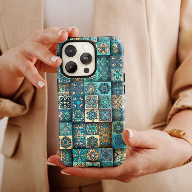 Blå etniskt blommönster Mandala | iPhone 14 Case-M (Skapare uppladdad)