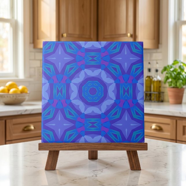 Blå etniskt boho abstrakt mosaik geometriskt mönst kakelplatta (Skapare uppladdad)