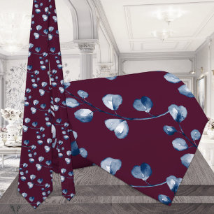 Blå eukalyptus Bröllop Burgundy Neck Tie Slips