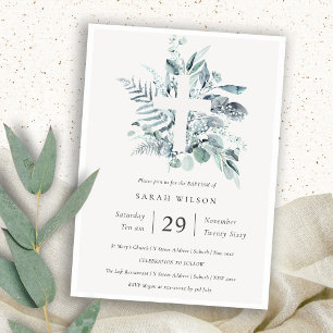 Blå eukalyptus Fern Foliage Kor Baptism Inbjudan