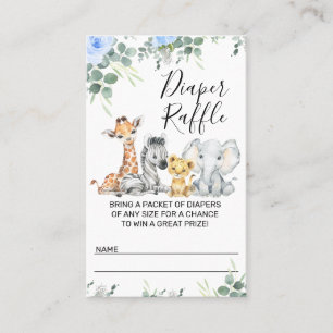 Blå eukalyptus Safari Baby Shower Diaper Raffle Visitkort