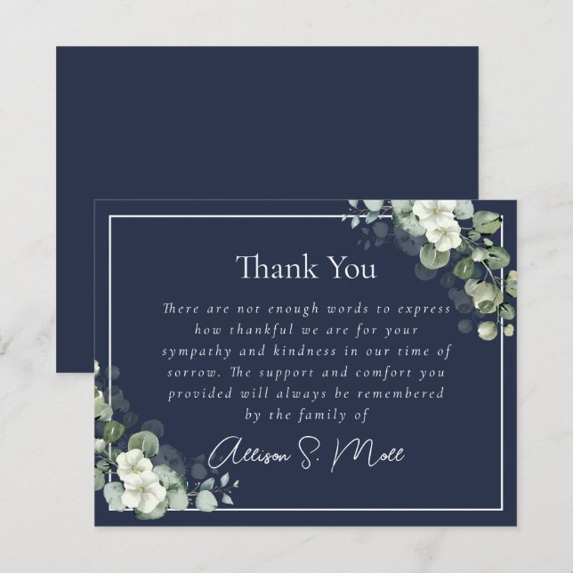 Blå Eukalyptus Sörjande Begravning Tack Kort (Fram/baksida)