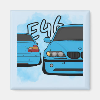 Blå europeisk sport sedan tecknad bil entusiast magnet