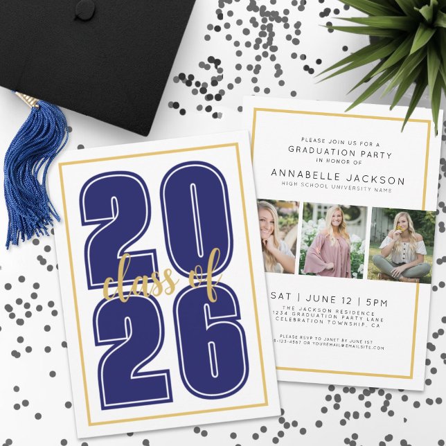 Blå Examen Foto Utexaminerad Inbjudningar (Simple Blue Graduate Photo Graduation Invitation)
