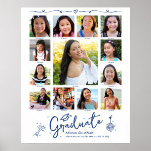 Blå examens-K–12 fotokollage klotter vit Poster