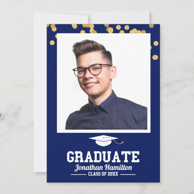 Blå examensfoto tackkort tack kort (Framsida)