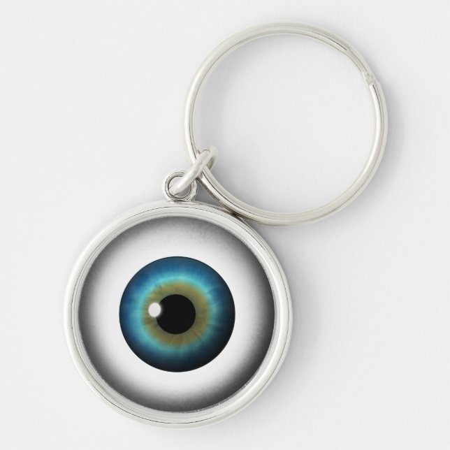 Blå Eyeball Coola Konstig Öga Premium Round Keycha Rund Silverfärgad Nyckelring (Framsidan)