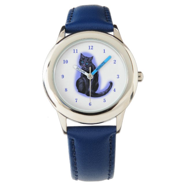 Blå Eyed Black Cat Watch Gift Armbandsur (Framsida)