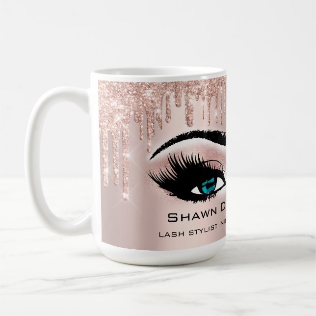 Blå Eyelash Ro Glitter Drips Makeup Bride Kaffemugg (Vänster)