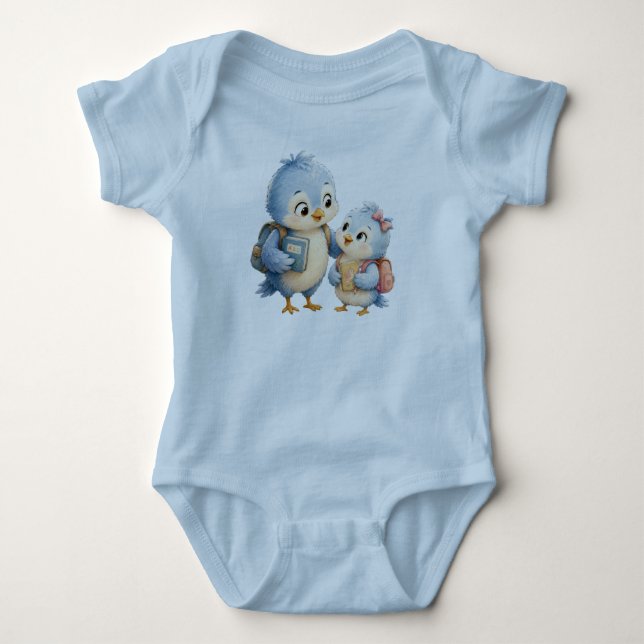 Blå Fågel Baby Bodysuit  T Shirt (Framsida)