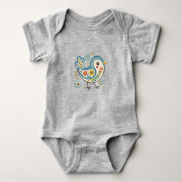 Blå Fågel Blommig Baby Bodysuit T Shirt