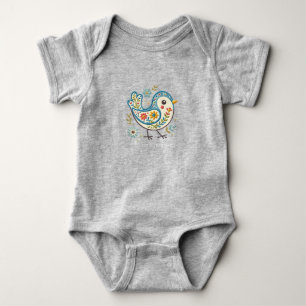 Blå Fågel Blommig Baby Bodysuit T Shirt