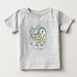 Blå Fågel Blommig Baby T-Shirt
