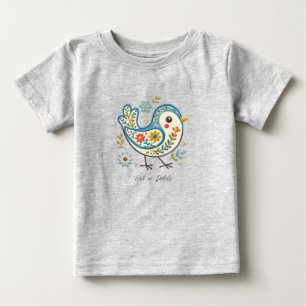 Blå Fågel Blommig Baby T-Shirt