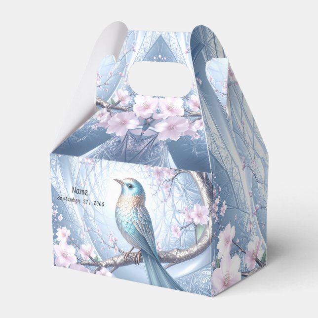 Blå Fågel Blommig Presentlåda (Framsidan Sidan)