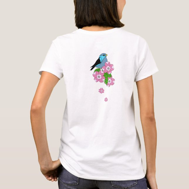 Blå fågel, blommor från vår, fram och bak t shirt (Baksida)