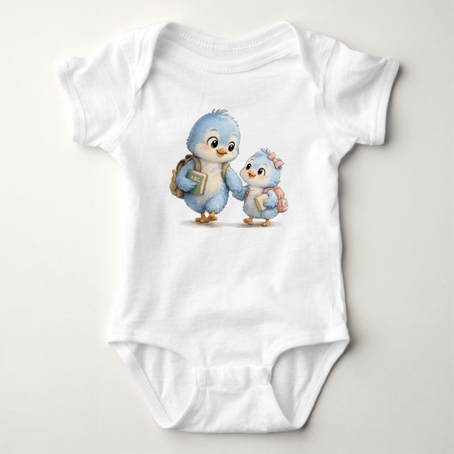 Blå Fågel Bror Systerdotter Body T Shirt (Framsida)