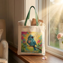 Blå Fågel Citat Totebag