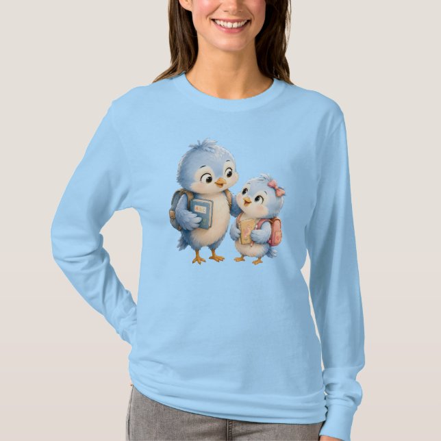 Blå Fågel Duo Långärmad Topp T Shirt (Framsida)