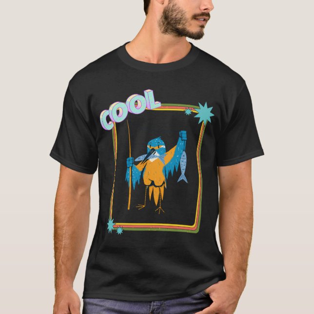 Blå fågel fångar fisk. t shirt (Framsida)