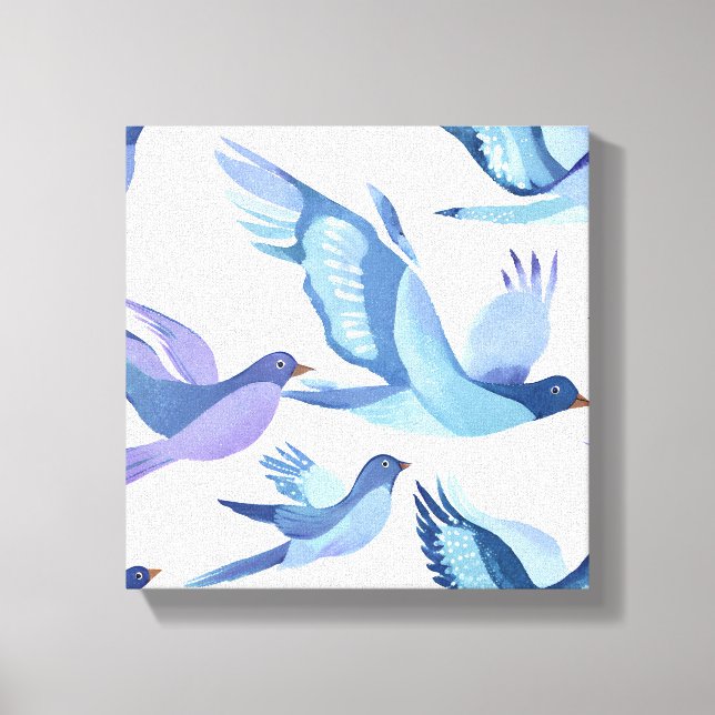 Blå Fågel Flygning | Modern Akvarellmålning Canvastryck (Framsida)