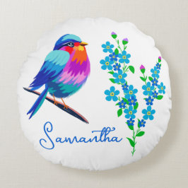 Blå fågel glöm mig inte under 70:e födelsedagen rund kudde