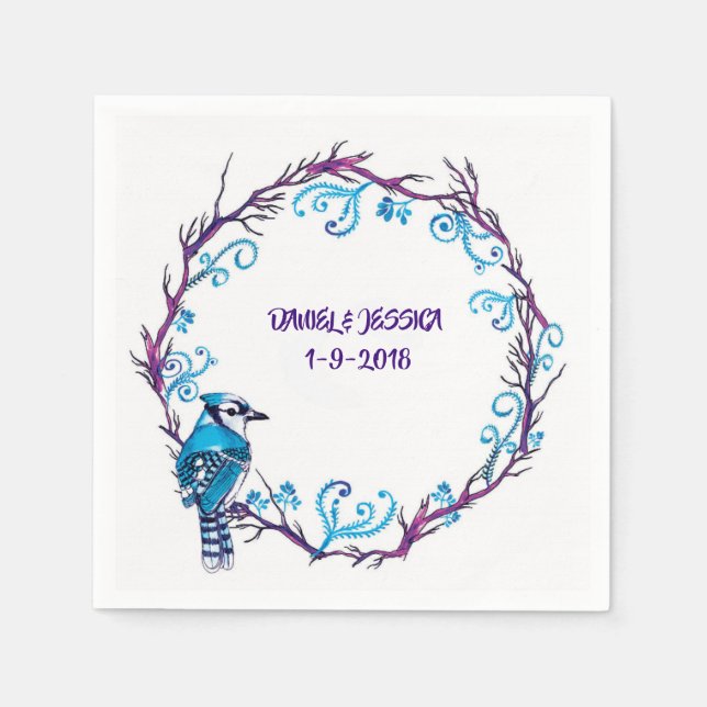 Blå fågel i gren pappersservett (Framsidan)