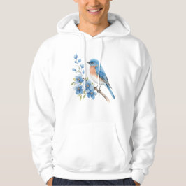 Blå fågel med blå blommor hoodie