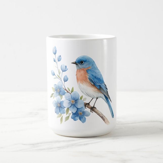 Blå fågel med blå blommor kaffemugg (Center)