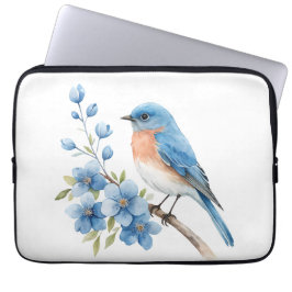 Blå fågel med blå blommor laptop fodral