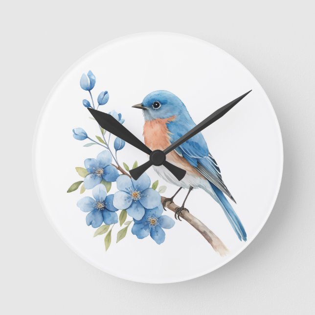 Blå fågel med blå blommor rund klocka (Framsida)