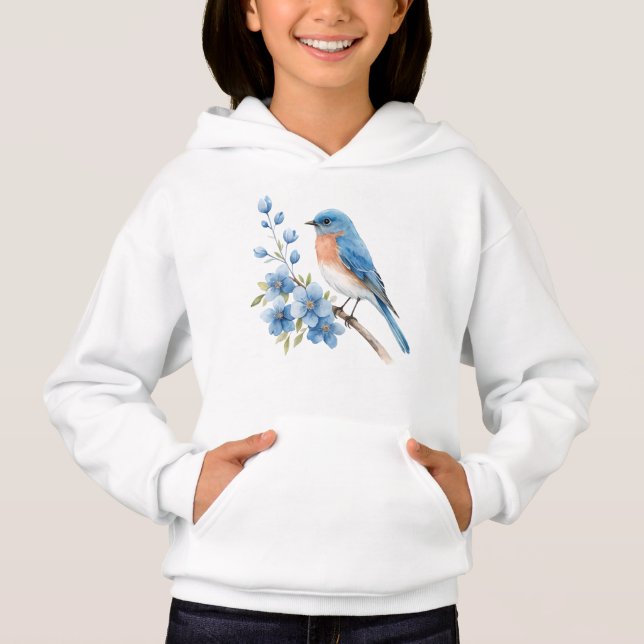 Blå fågel med blå blommor t shirt (Framsida)